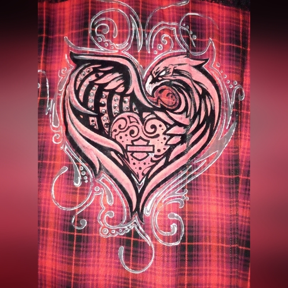 New without tags red black Harley-Davidson plaid Pearl button-up shirt - Picture 3 of 7